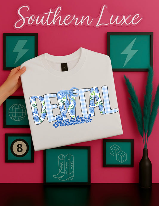 Blue Gingham Dental Assistant Graphic🩵